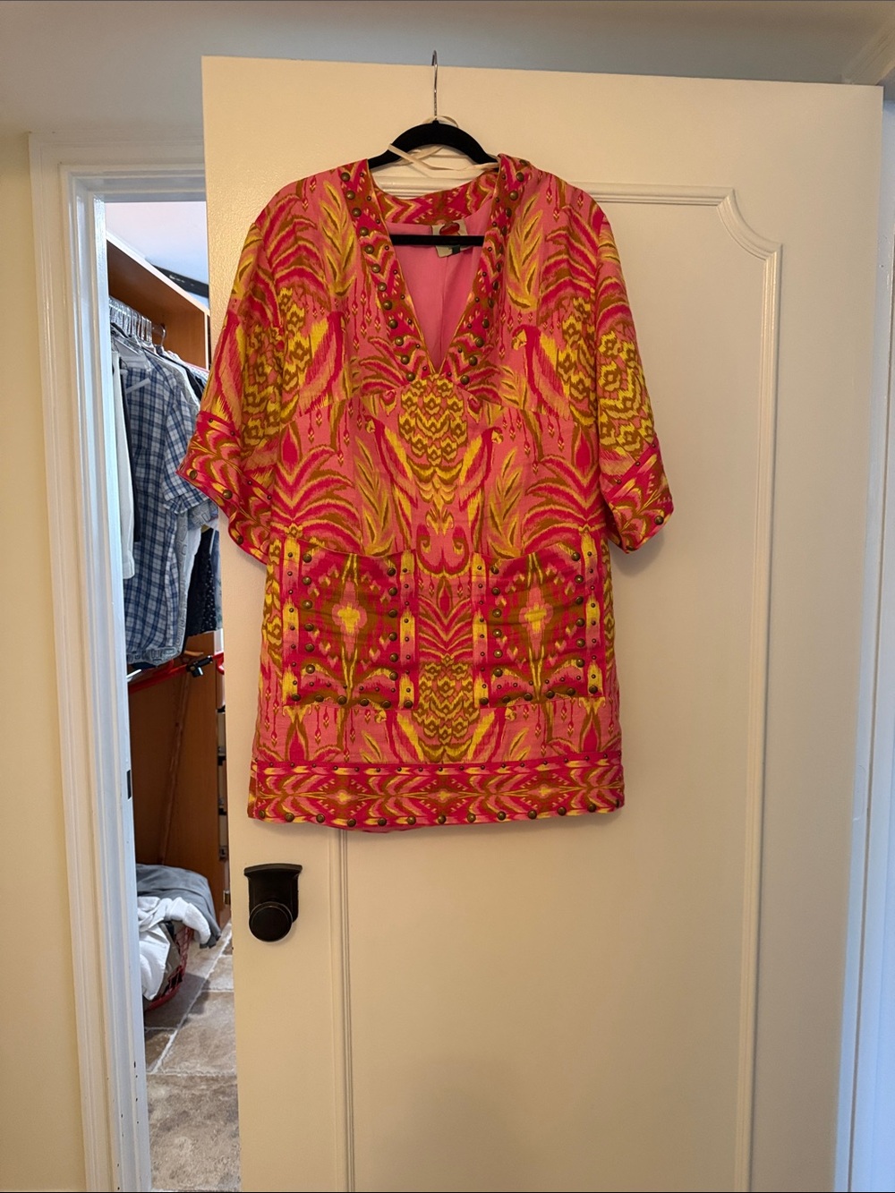 FARM Rio Pink and Yellow Printed V-Neck Tunic